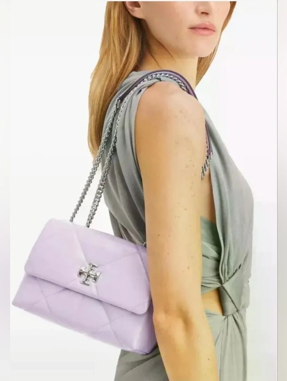 Tory Burch Quilted Lavender Leather Chain Shoulder Bag